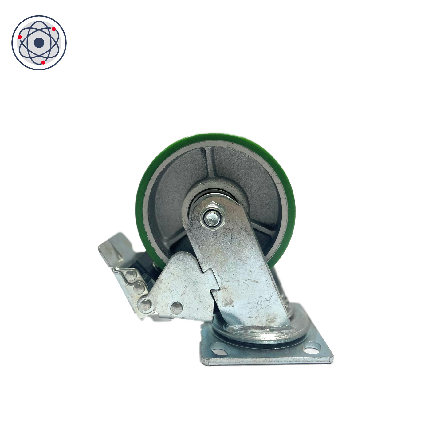 Cast Iron Polyurethane Swivel Castor 125mm Braked - Green