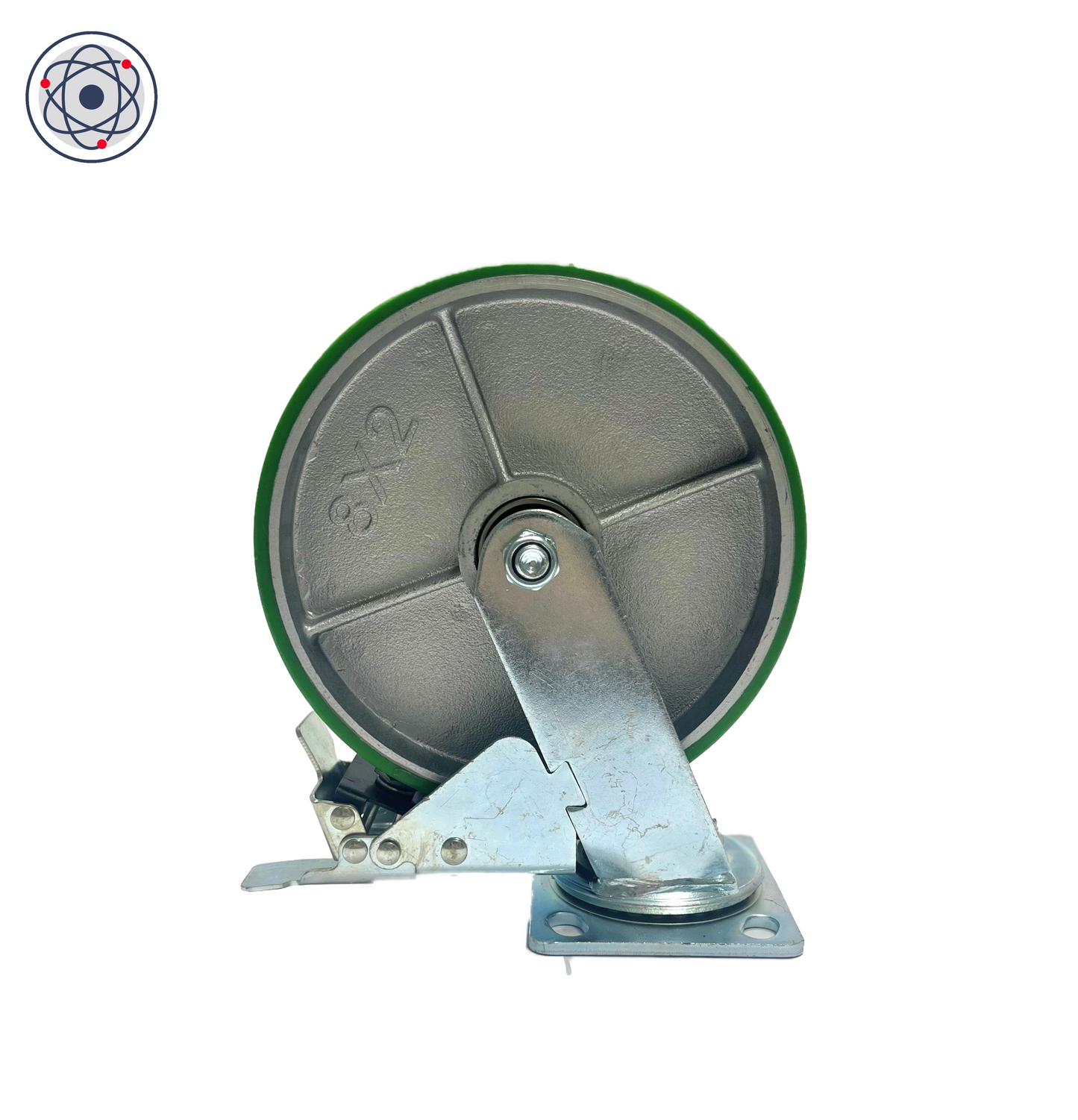 Cast Iron Polyurethane Swivel Castor 200mm Braked - Green